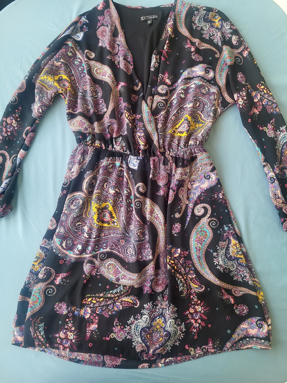 Express Boho Psychedelic Paisley Print Festival Indie Core Surplice Mini Dress S